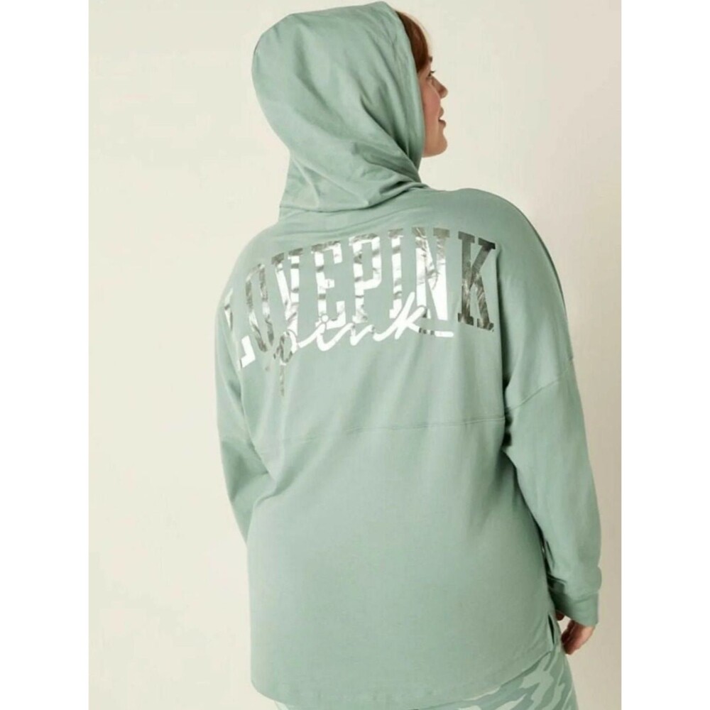 VS PINK TEE VARSITY PULLOVER HOODIE SHINE L